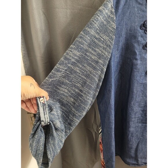 Ali Miles Plus Size 3X Denim Chambray Mixed Media Art to Wear Blouse Top - Picture 5 of 7